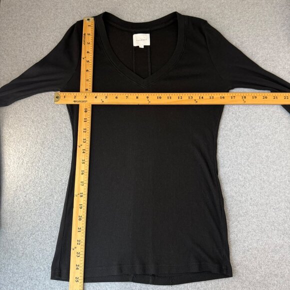 Sundays Anthropologie Shirt Womens Black Long Sleeve V-Neck Top Ribbed Size 1 - Picture 2 of 13